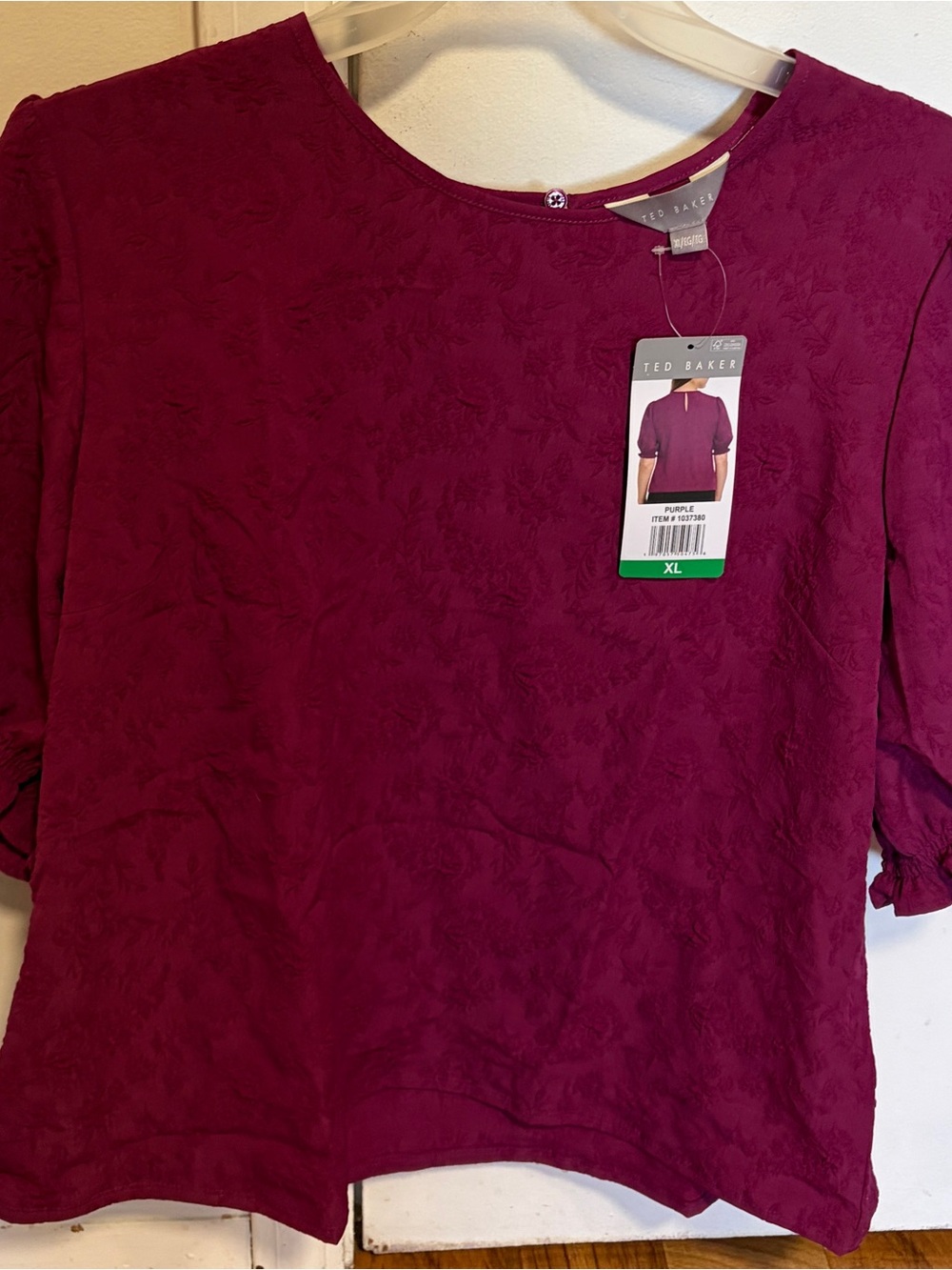 Ted Baker Burgundy Textured Short-Sleeve Women's Top